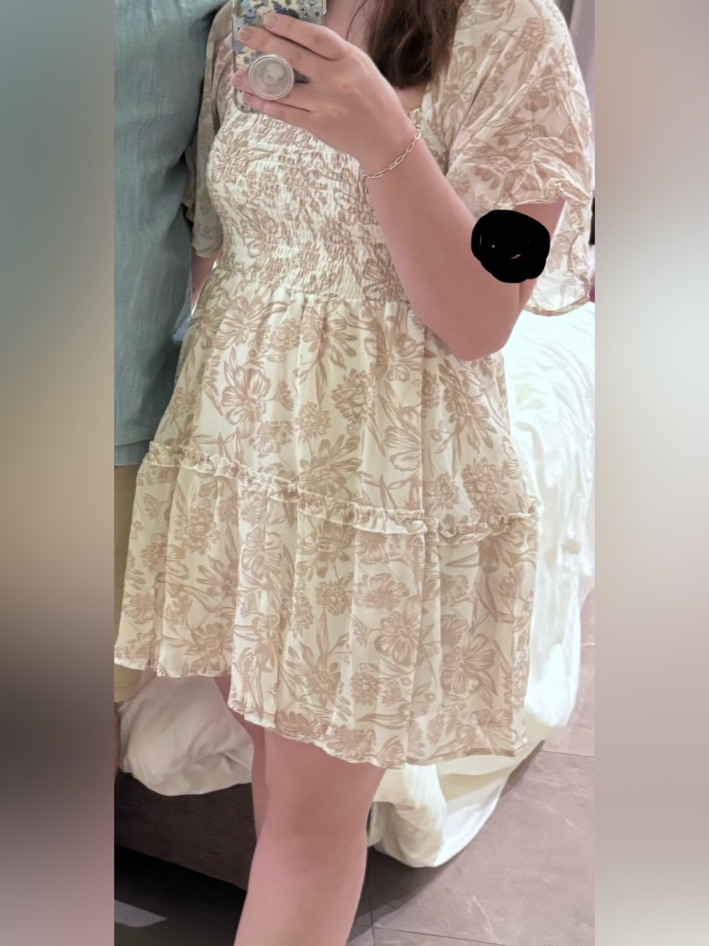 Justify Beige Floral Smocked Babydoll Dress - Picture 7 of 7
